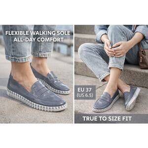 Ilse Jacobsen Vegan Patent-look Loafers Gray Slip On Comfort Shoe EU 37 US 6.5